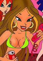 Nude Winx witches dialing the pink telephone 