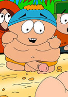 Cute Cartman celebrating his bithday at Hawaii cartoon